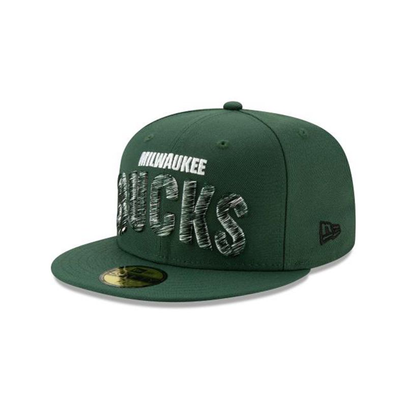 NBA Milwaukee Bucks Raised Threads 59Fifty Fitted (UEB1649) - Green New Era Caps